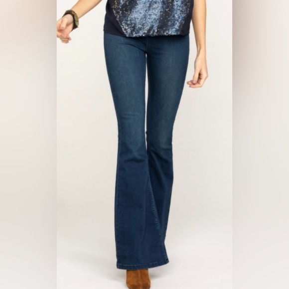 Free People Dark Blue Flare Jeans Pull on denim 27 waist - Picture 1 of 15